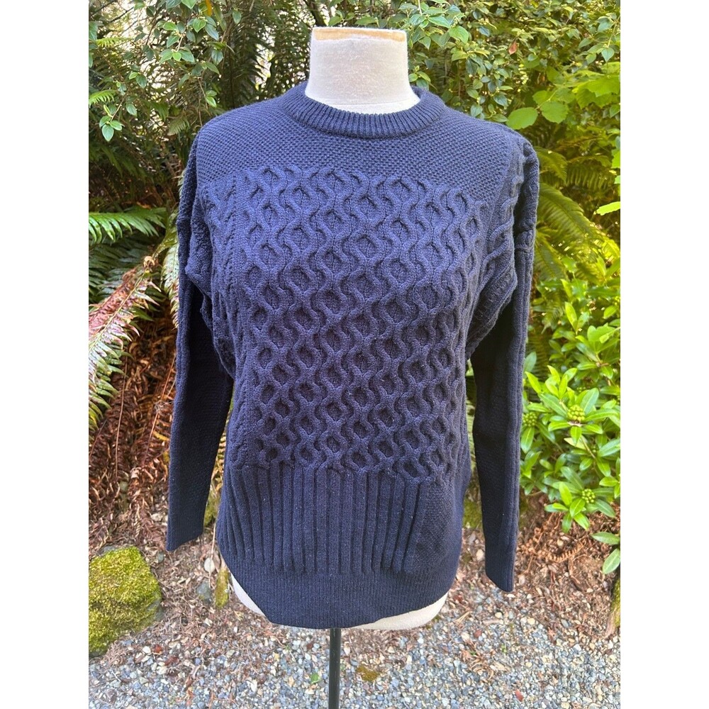 Madewell Women Long Rib wool blend Sleeve Crew Neck Cable Knit Tunic Sweater S